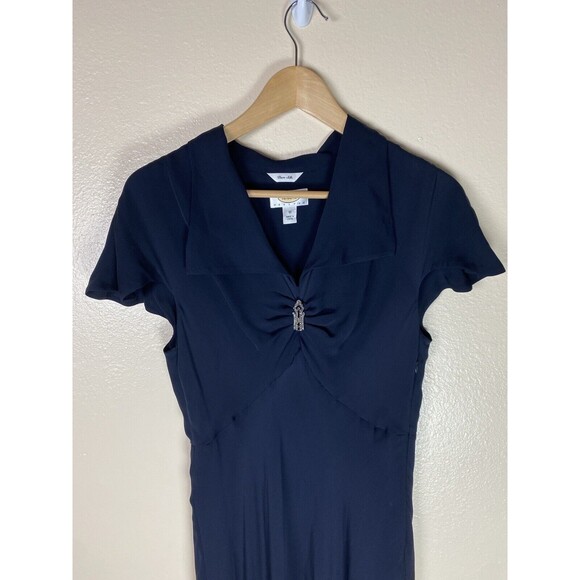 Talbots 12 100% Silk Dress Midi A-Line Evening Gown V-Neck Diamond Flutter Party - Picture 2 of 4